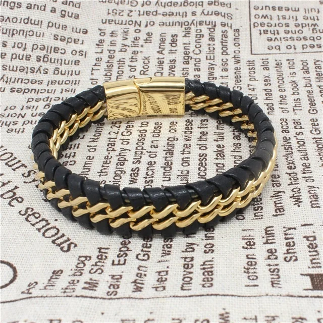 Yudan Jewelry New Model Mens Bracelet leather and gold bracelet