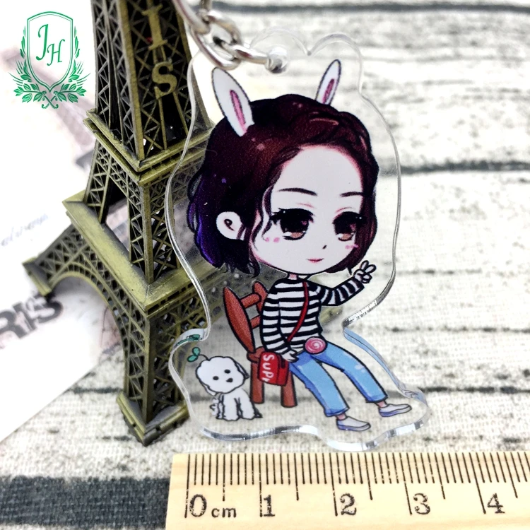 NO MOQ Glitter epoxy hologram custom printed anime keychain laser cut acrylic charms