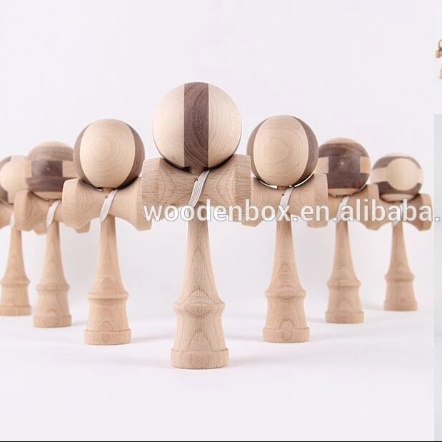 Split wooden kendama with different wood material combination balls