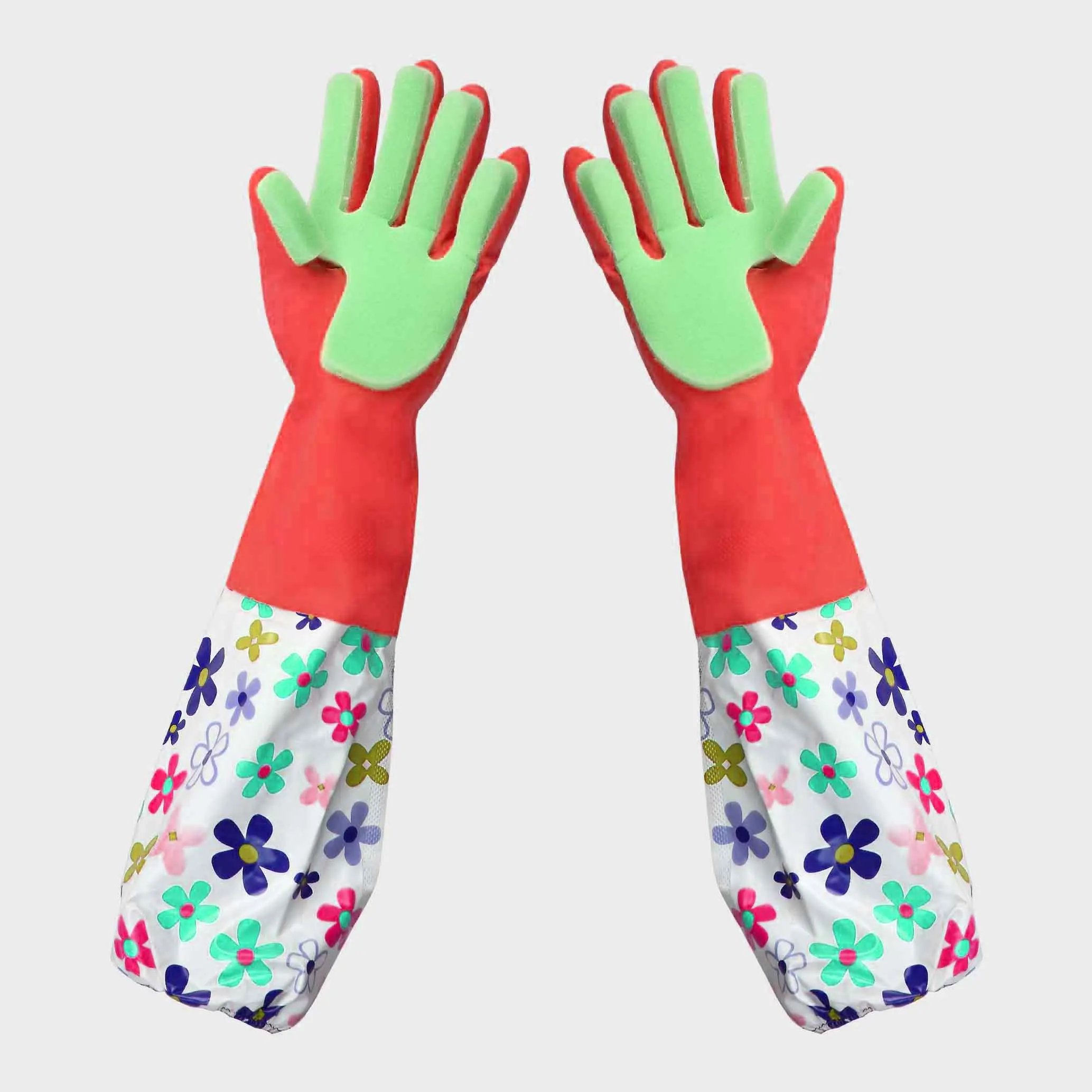 long Silicone rubber Dish Wash Gloves with sponge.