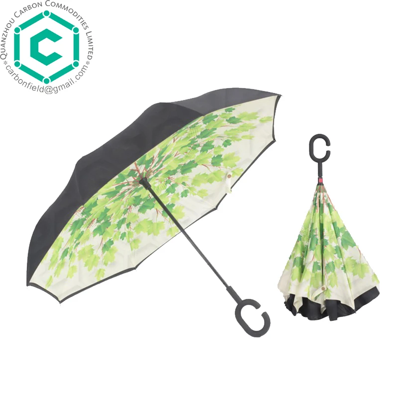 23' c handle green tree printing inverted umbrella upside down