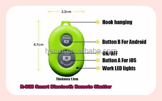 
bluetooth remote control for IPHONE Smartphone colorful wireless control with button battery bluetooth remote shutter controller 