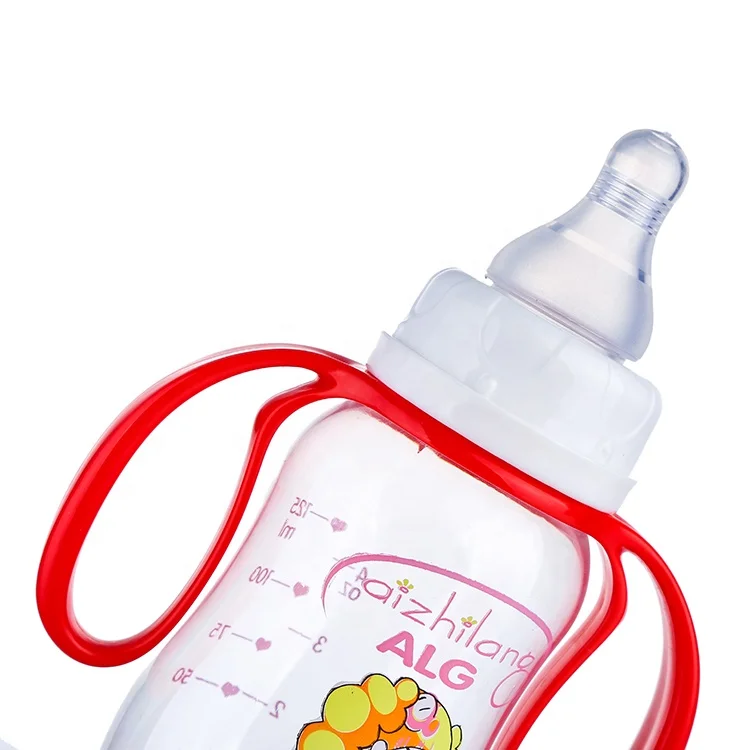 Factory supply 240ml wide mouth silicone baby feeding milk bottle with straw