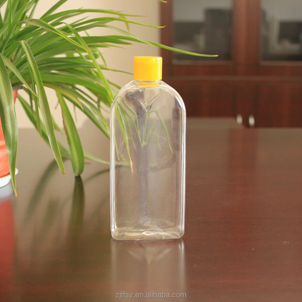 New product flat shape transparent shampoo plastic bottle
