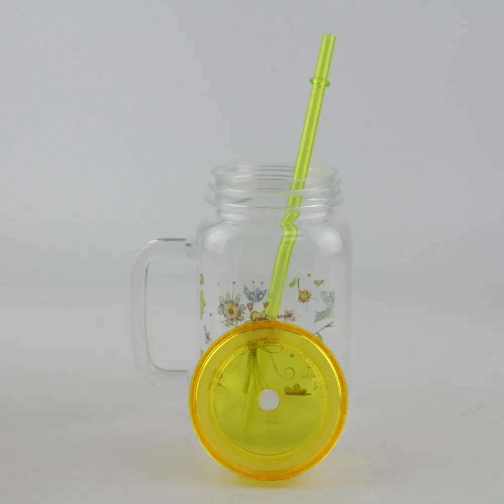 Round Shape Mason Jar with Plastic Straws. 18 Oz. Each. Old Fashion Drinking Glasses - Pack of 4.