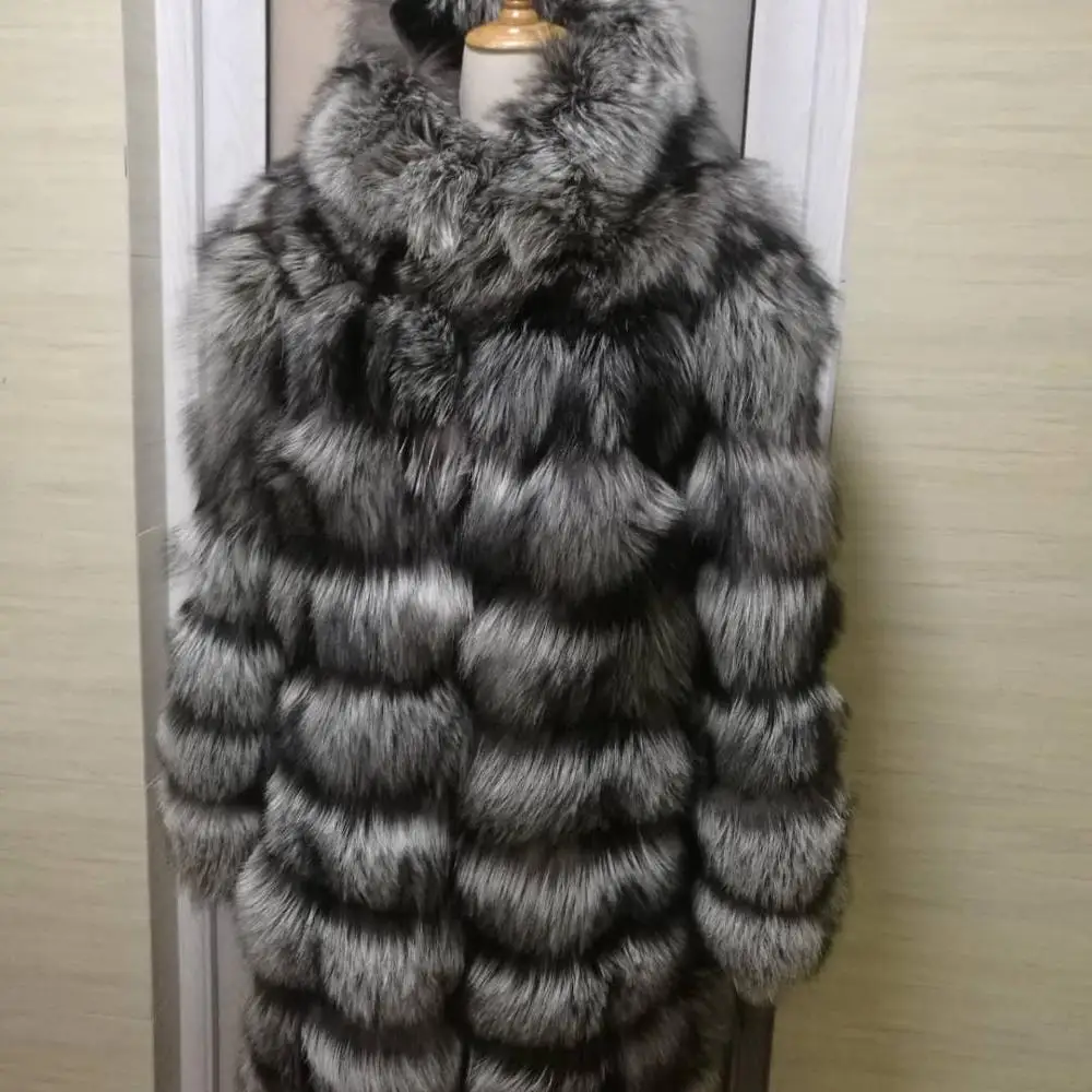 2019 Plus Size Women Hooded Thickening fully Sliver Fox Furcoat  Russian Winter  fox Fur hooded Coat