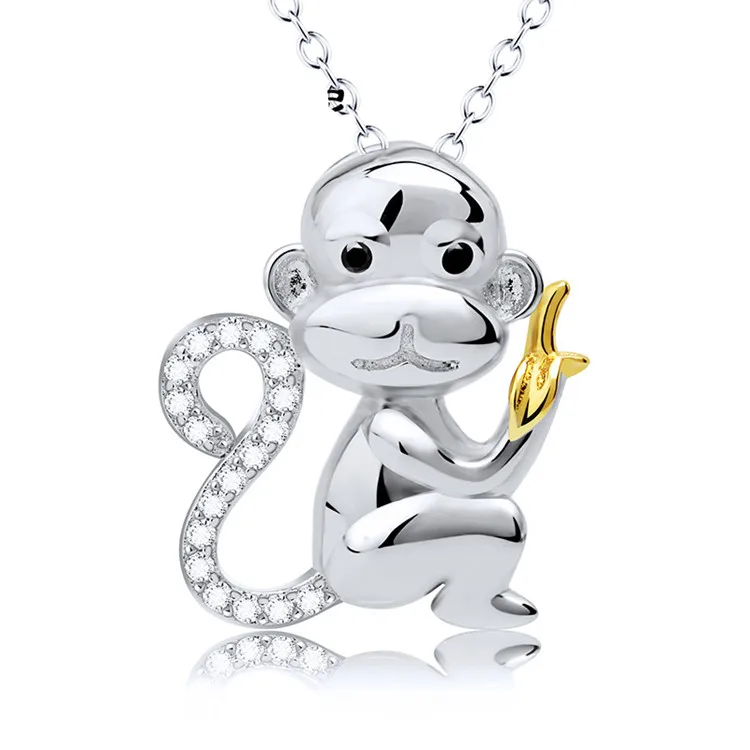 Daochong Custom Cute animal pendant monkey and banana real silver 925 necklace
