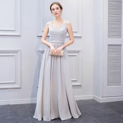 Красивое простое серебристое платье подружки невесты длиной до пола 2019