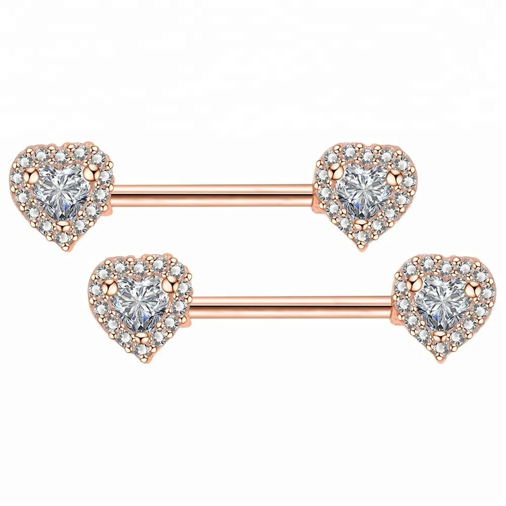 
14G Surgical Steel Nipple Barbell Rings with Clear Heart CZ Nipple Piercing Jewelry 