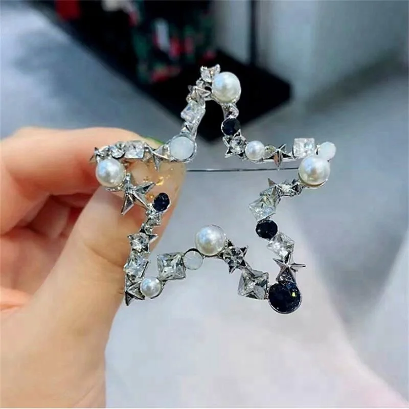 
korea handmade star brooch for women cloth elegant crystal safety pin brooch 