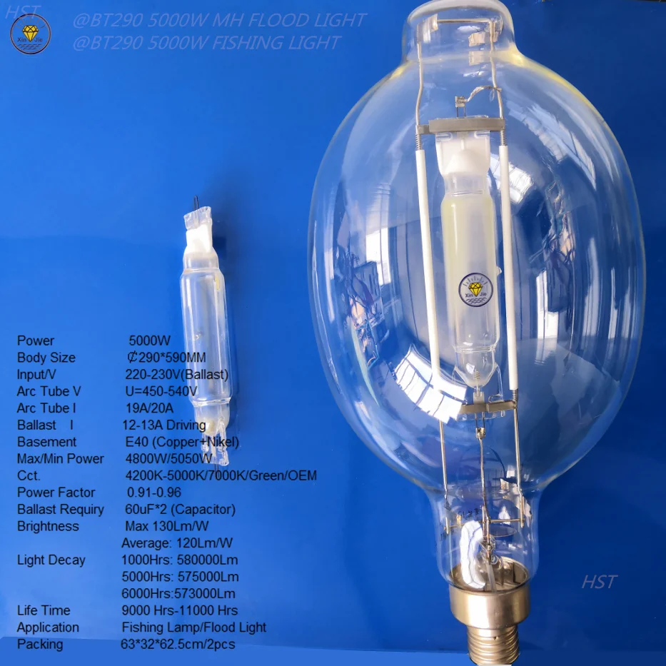 BT290 4000W 5000W Fishing light metal halide lamp Quartz Arc E40 220V 380V Input professional light