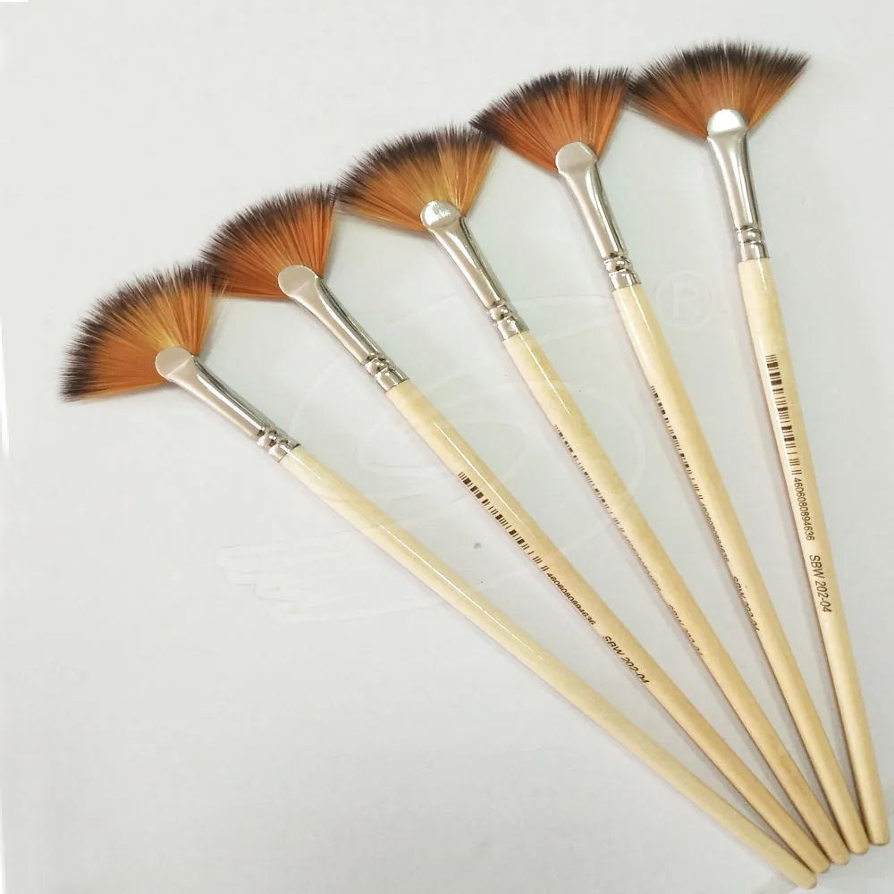 Professional  Artiset Brush Short Wooden  Handle Nylon Fan Paint Brush Manufacturers China