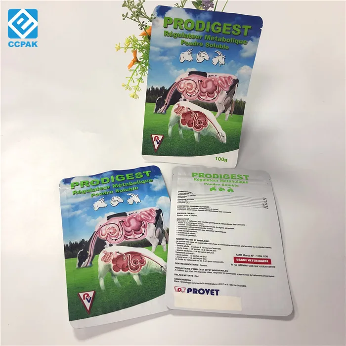 Eco-friendly 3 side sealed flat/standing pet food pouch feed chicken/dog/sheep food bags with logo print reusable packaging