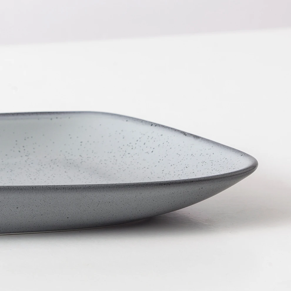 Restaurant Hotel Vintage Ceramic Irregular Grey Color Glaze Speckled Matte Fish Sushi Porcelain Serving Plate
