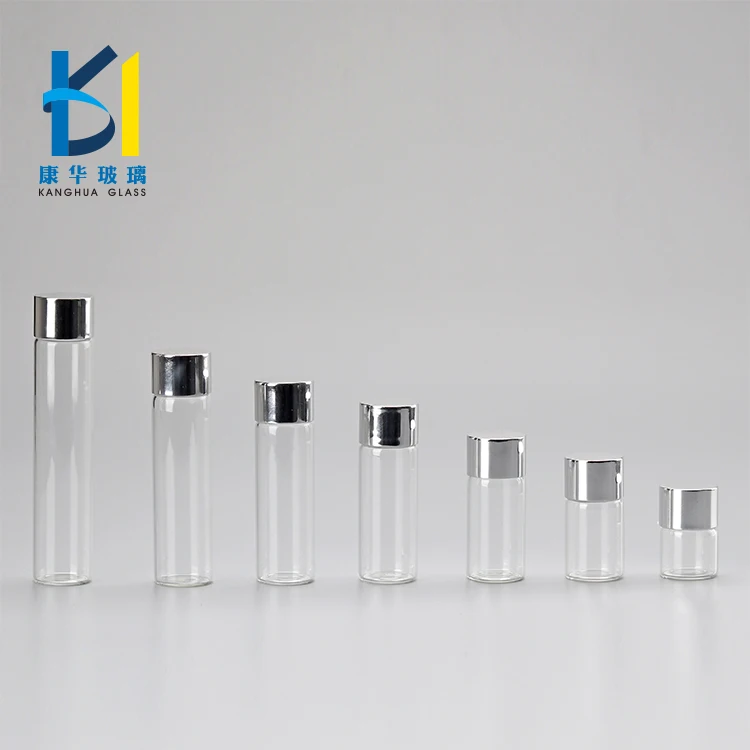 20ml Labeling Flat Bottom Glass Test Tube Bottle With Silver Plastic Screw Cap 5ml 10ml 15ml