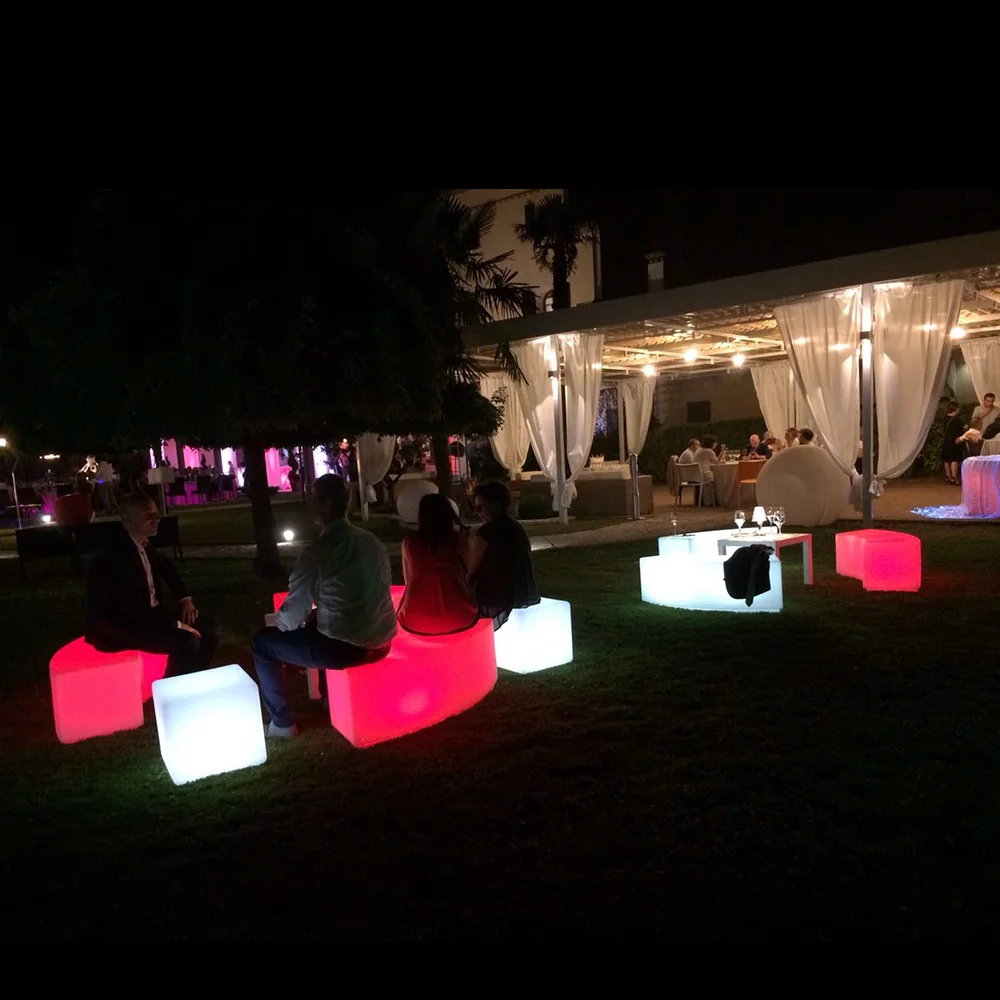 commercial used glowing party stool bench illuminated led light up curved patio seat garden plastic outdoor furniture