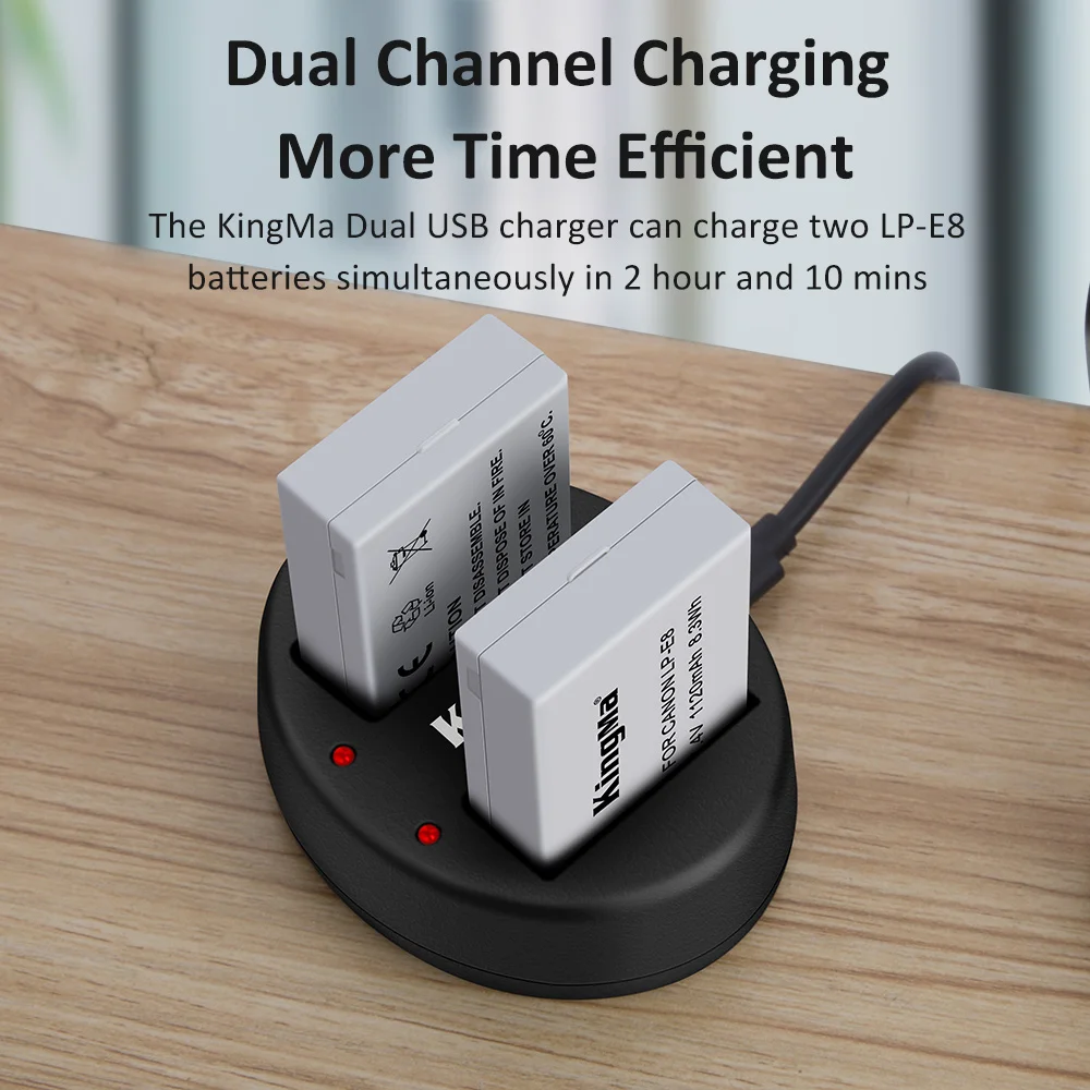 KingMa LP-E8 battery(2 pack) +Dual Charger kit for Canon 550D 600D 650D 700D