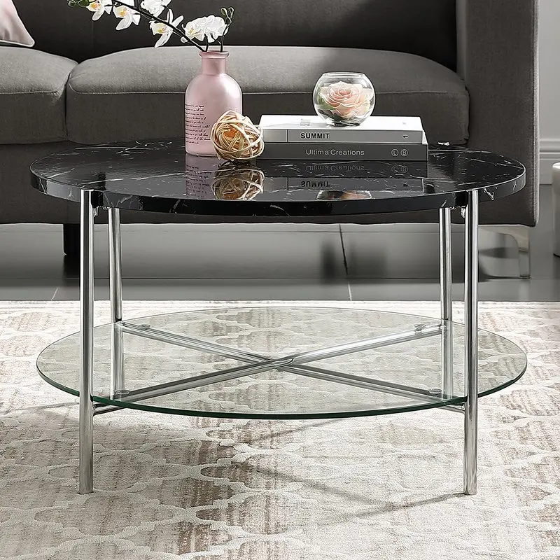 2018 двухслойный маленький круглый стеклянный журнальный столик с колесами