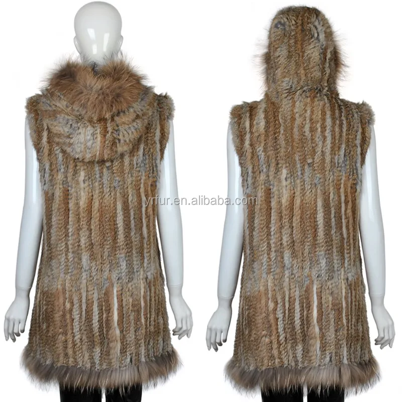 
YR628 Super Quality Women Hooded Genuine Raccoon and Rabbit Fur Vest 