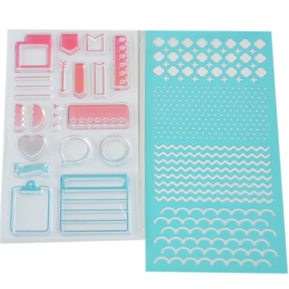 19pcs planner accessories frame design clear stamp and plastic stencil