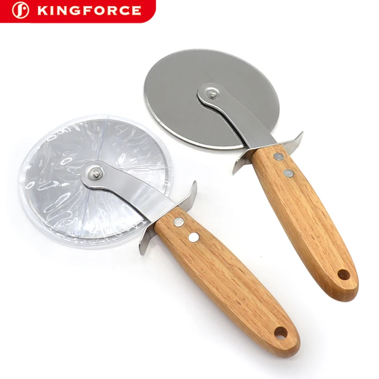 High quality 430 Stainless steel pizza cutter wheel wth Oak wooden handle/Pizza knife