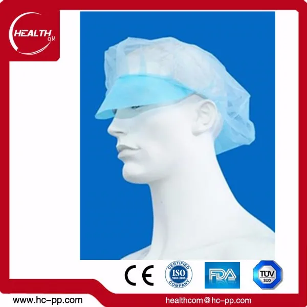 
Disposable snood cap made of pp nonwoven, with peak and hairnet, protector hood 