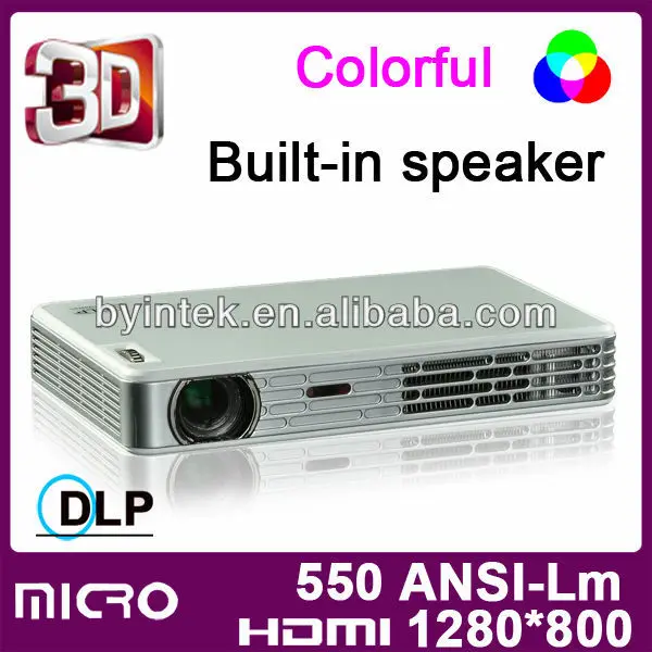 высокая яркость 550 ansi dlp активным затвором 3d микро-hdmi чтения тс карманный проектор мини