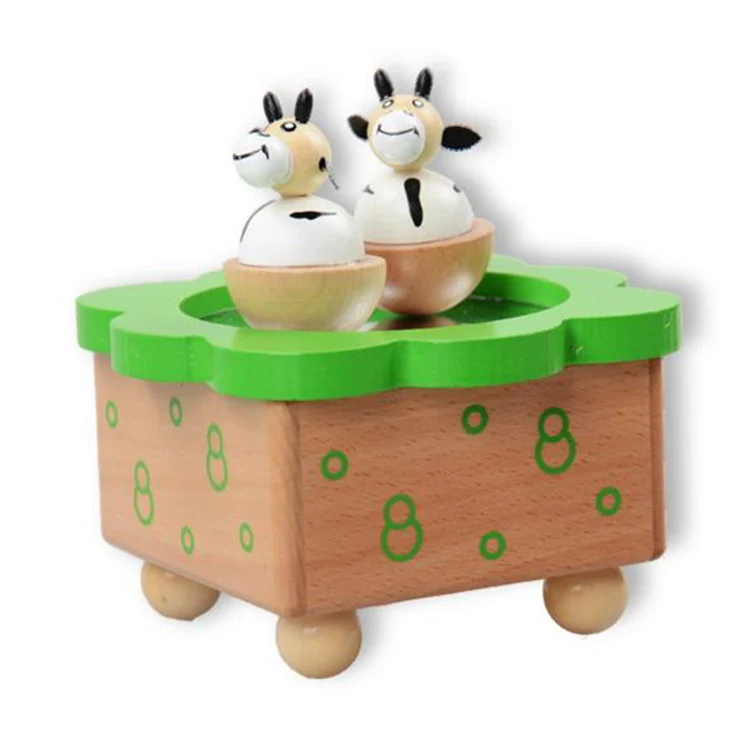 Cartoon Animal Magnetic Wooden Music Box Rotate Tumbler Birthday Gift Music Box