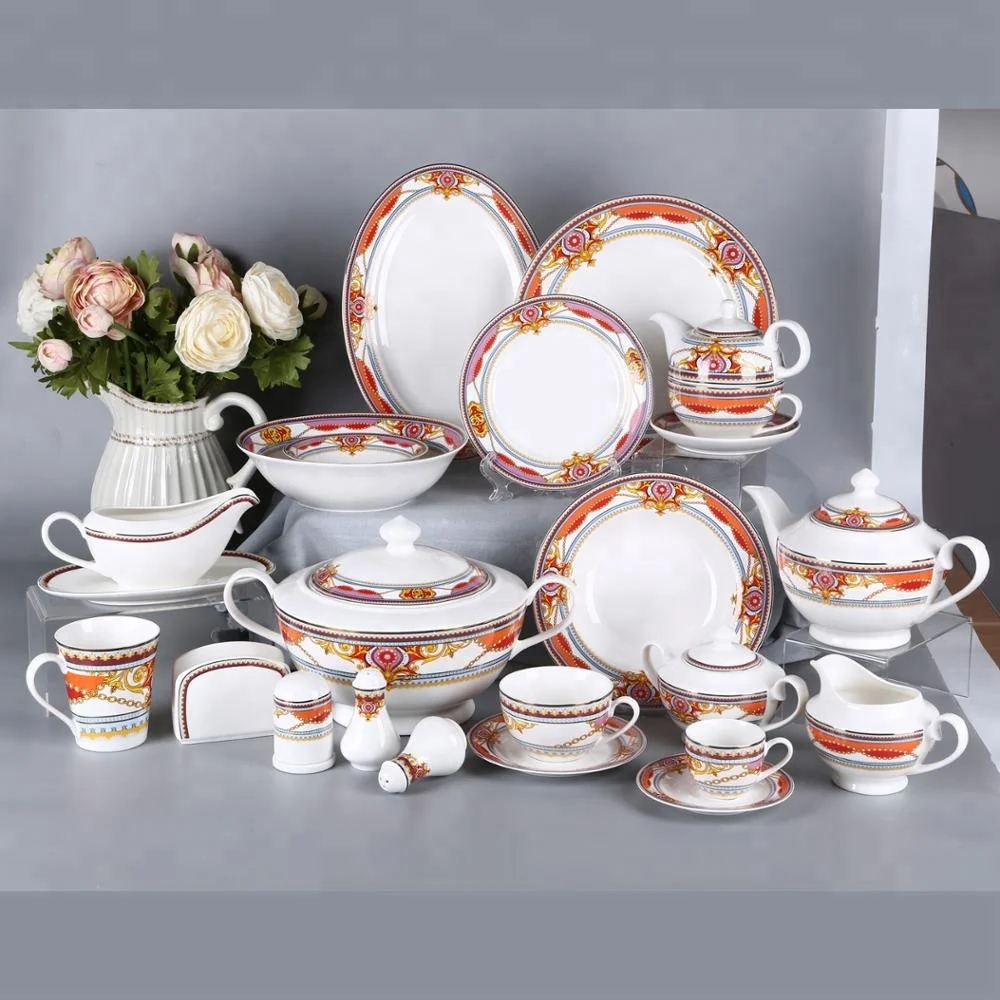 Turkish dinnerware 86pcs fine bone ceramic china tableware with tea serving set ceramic dinnerware sets