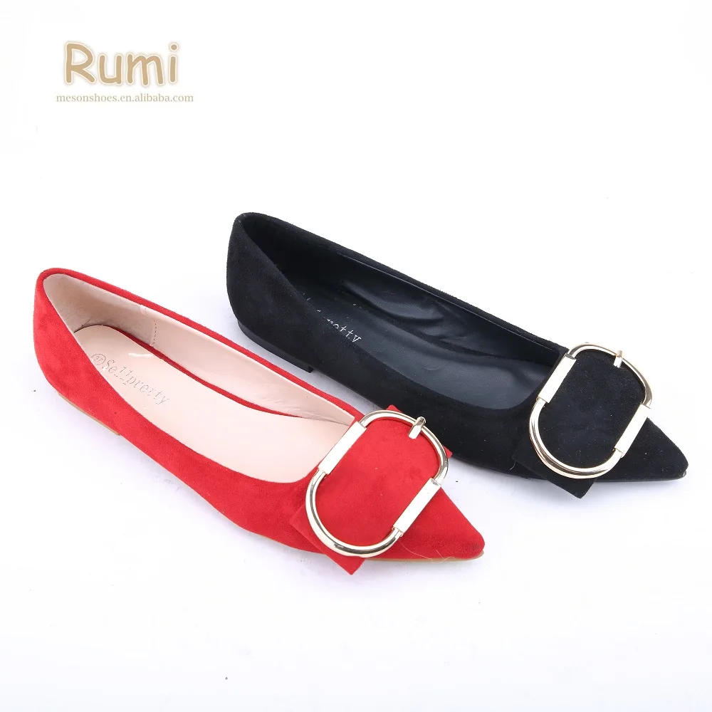 New Design Winkle Picker Ladies Pump Women Big Buckle Ballet Shoes