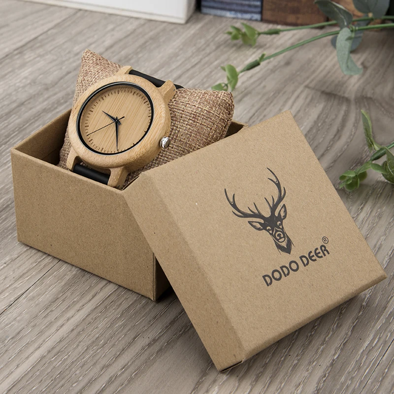  DODO DEER парные бамбуковые часы черный кожаный ремешок кварцевые деревянные oem настраиваемый