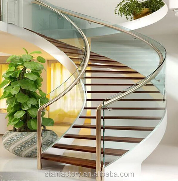 European Fashion Curve Shape stair Curved iron railing stairs Curved iron railings and solid wood staircase staircaseTS-40