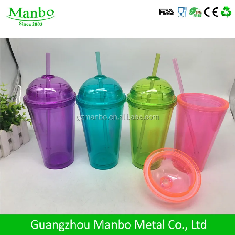
Eco-friendly BPA Free Plastic Straw Cup Hard Plastic Cup With Lid And Straw 