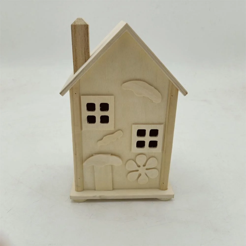 unfinished wooden house shape money box