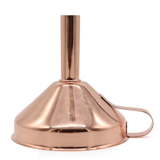 
Gold Copper Plated Stainless Steel Removable Strainer Filter Kitchen Bar Wine Liquid and Dry Ingredients Funnel with Handle 