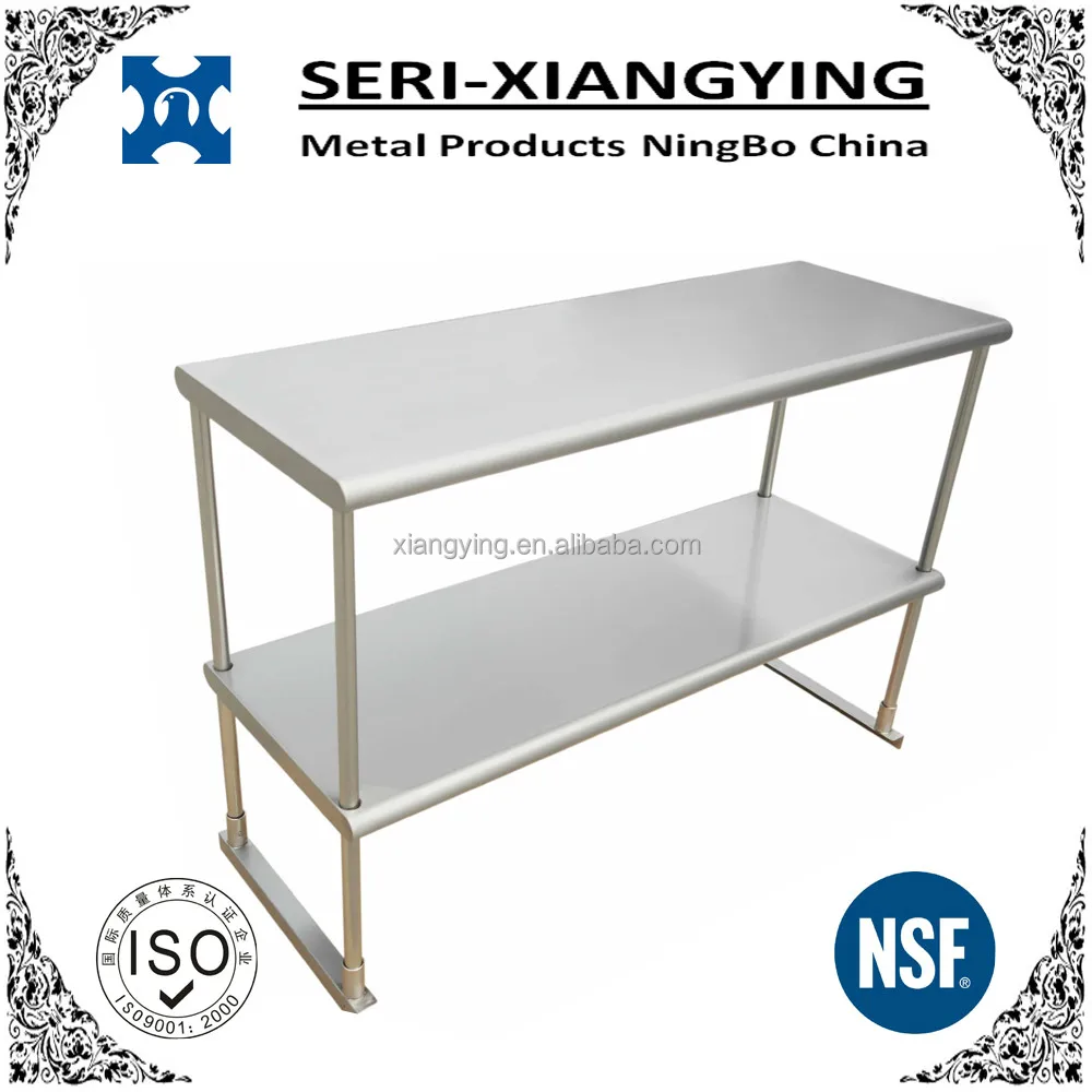 NSF Approval 304 403 201 Stainless Steel Kitchen Work Table Double Tier Overshelf/Table Mounted Shelf China Factory Price