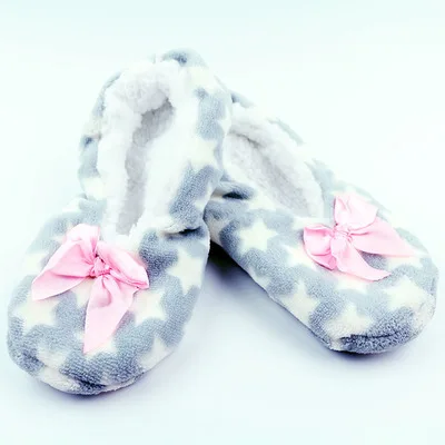 Women Coral soft sole household slippers and hosiery with silicone plastic outsole anti-slip warm floor shoes