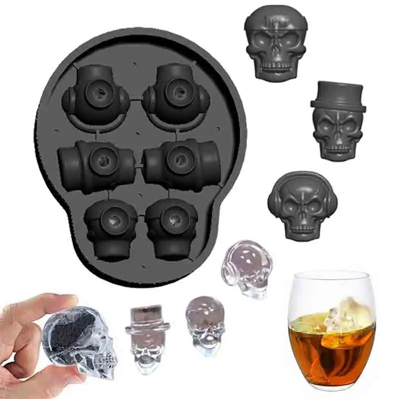 Custom silicone 6 cavity 3d skull ice cube tray soap mold silicone epoxy resin mould