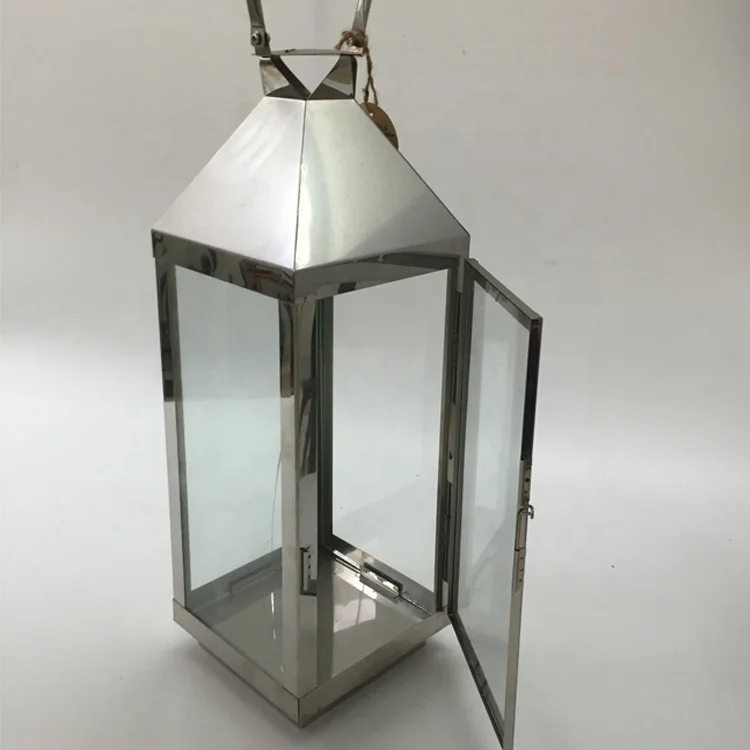 Big Standing Lantern Stainless Steel Glass Decorative Lantern Candle Holders Wedding Hotel Home Decor Outdoor Gold Lantern Set