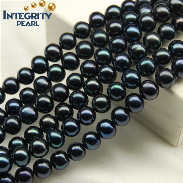 Freshwater natural round black pearls necklace price strand beads wholesale black pearls