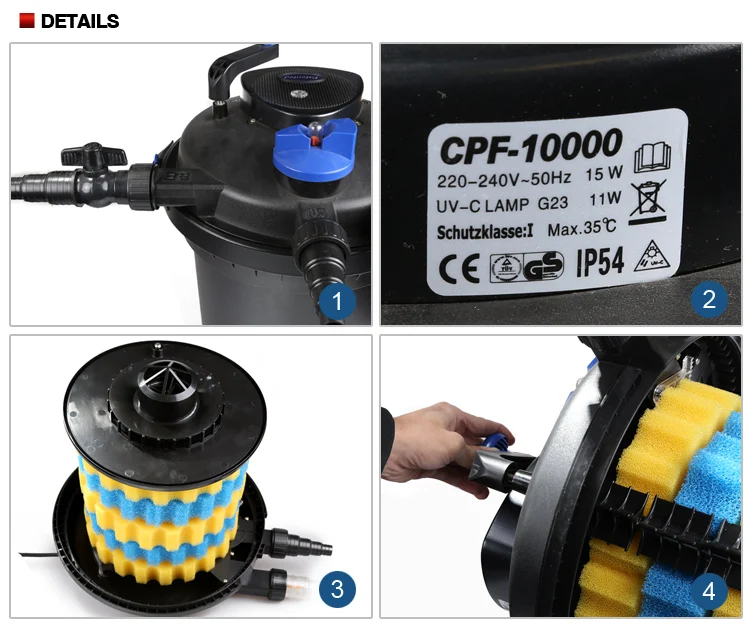Внешняя система фильтров для пруда SUNSUN koi С УФ-подсветкой био-шариковой