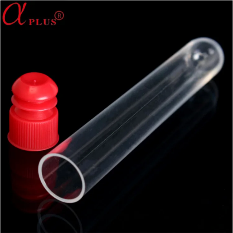 Lab clear plastic test tubes with screw caps