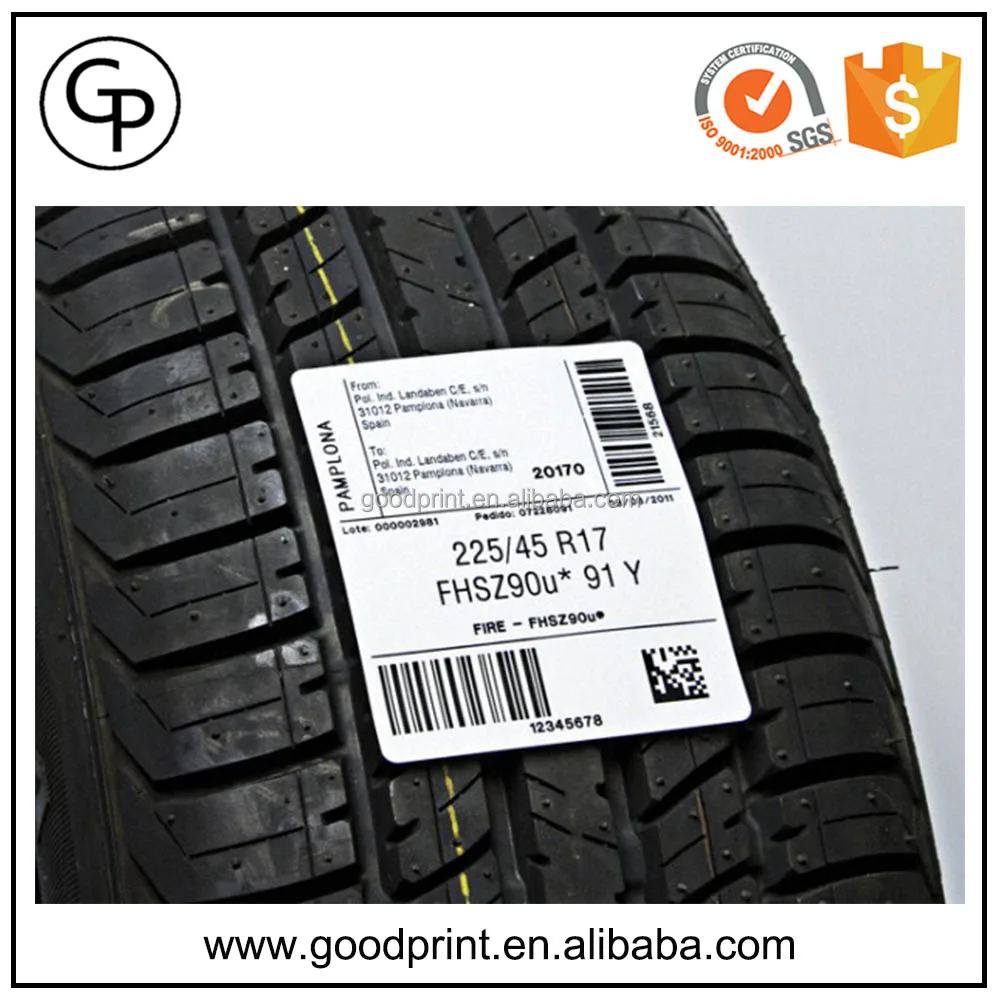 High quality custom PP tire labels self adhesive tyre stickers marking label rubber tyre label