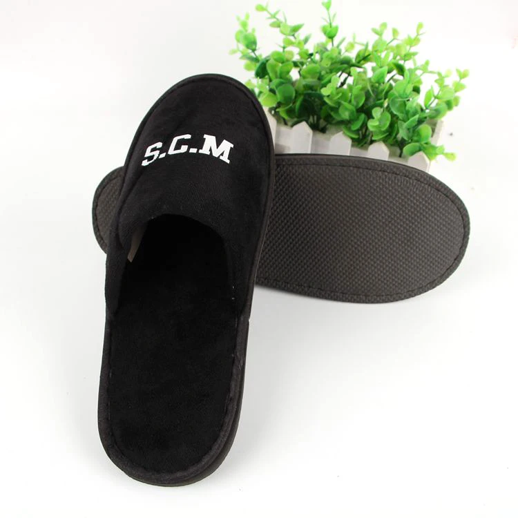 Custom made house hotel slippers black for guests