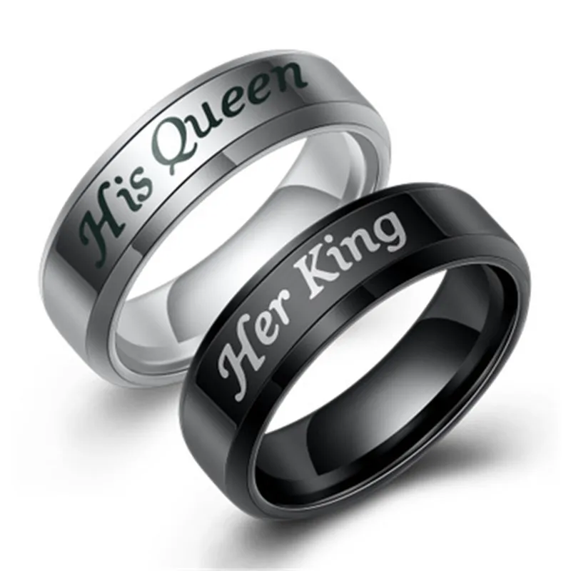 Hot Selling Her King His Queen Stainless Steel Silver Plated Engagement Wedding Band Promise Rings for Men Women