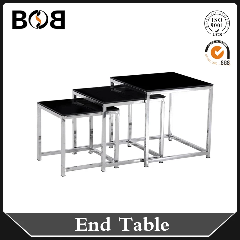 Chinese modern and luxuery black square glass and chromed legs moroccan coffee table