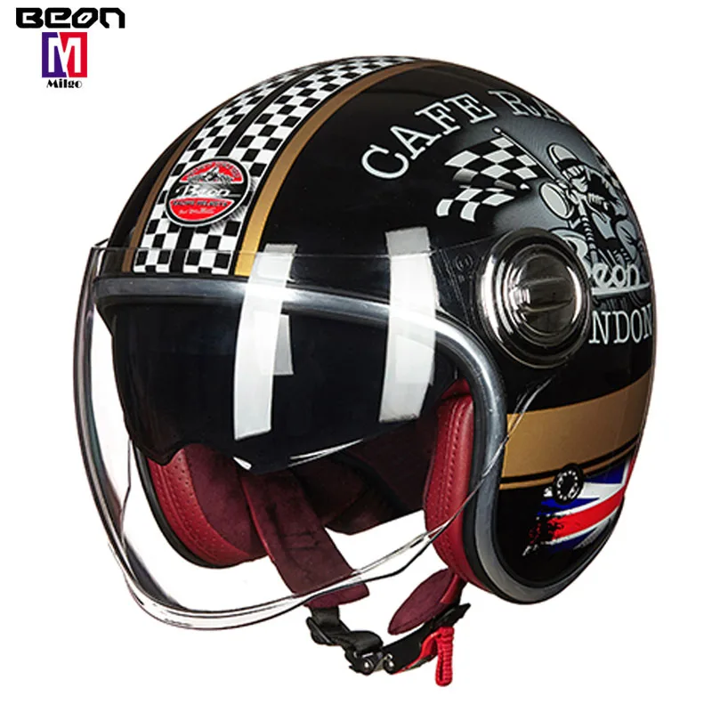 2022 BEON B-108 SUPER SPORT vintage double lenses 3/4 open face motorcycle helmet ECE approved helmet Men Women