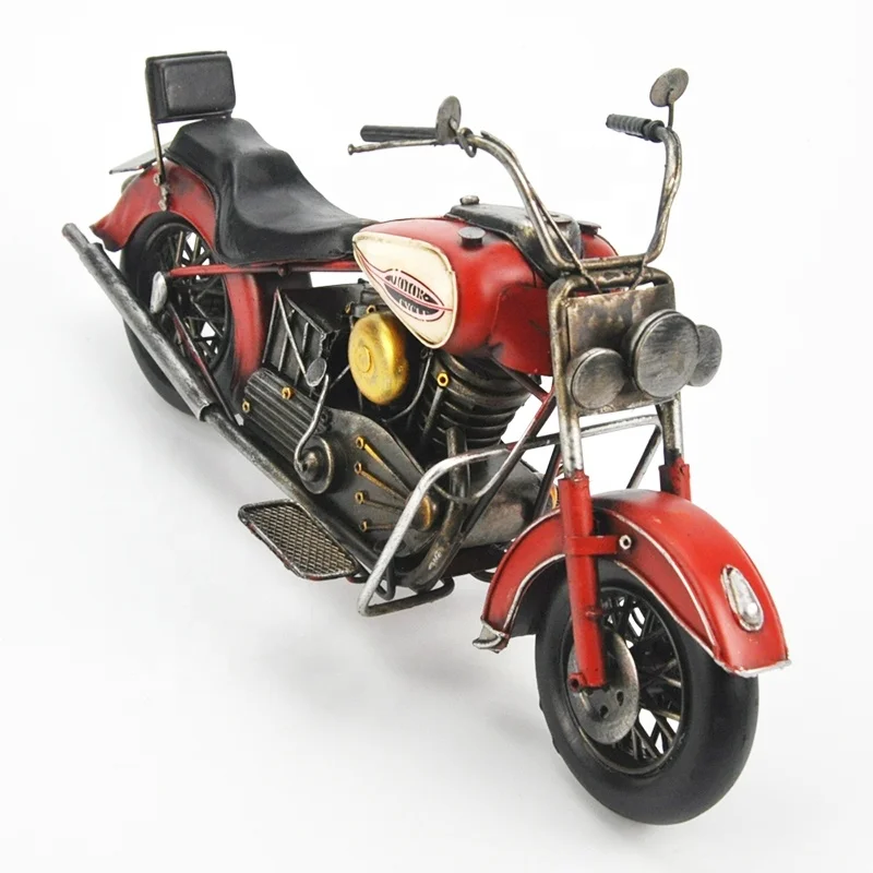 36cm Vintage Antique Custom Diecast Model Motorcycle Office Desktop Ornaments Souvenirs Metal Crafts Red Color