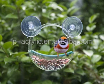 
Customized window transparent acrylic round bird feeder with 2 powerful suction 