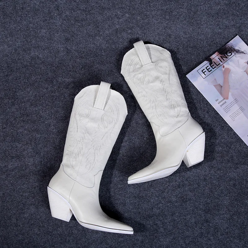 Women Fashion Sharp pointed Embroidered boots Western Knights Boots